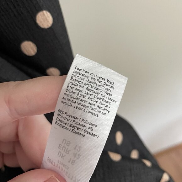 River Island Women 12 Black Crew Neck Puff Sleeve Spotted Frill Smock Mini Dress - Picture 13 of 15